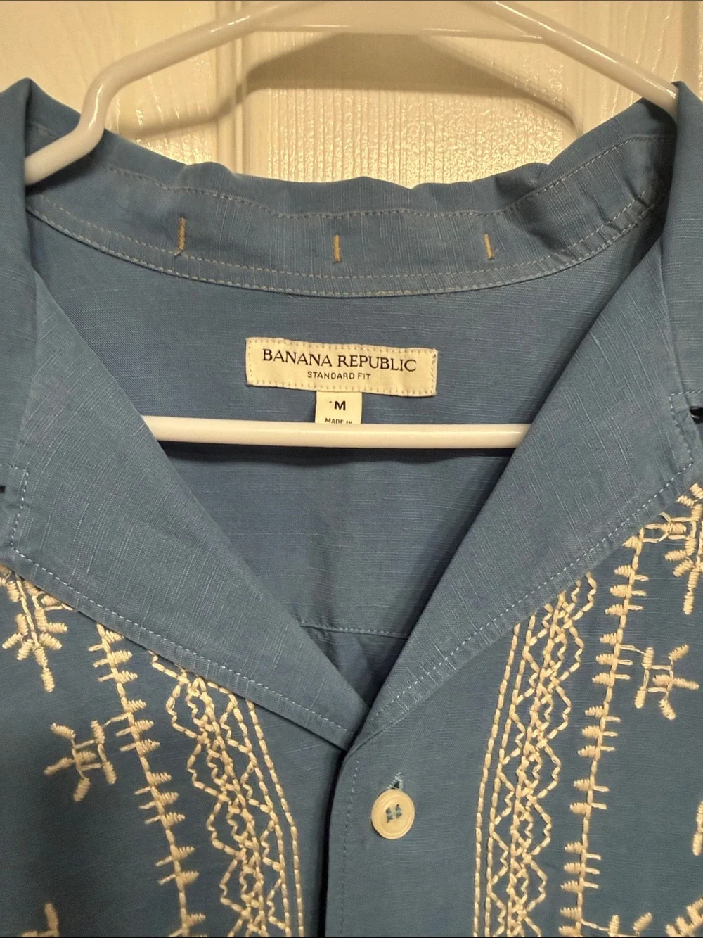 Banana Republic Blue Button-Down Shirt with White Embroidery